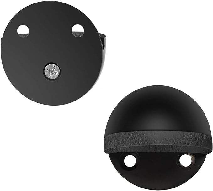Door Stoppers 3 Pack, Floor Door Stop Stainless Steel Adhesive Floor Mount Doorstops No Drill Rubber Door Stops Holder for Bottom of Door, Black