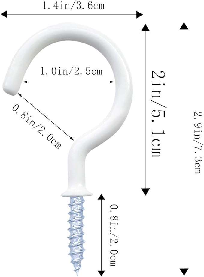 12 Pack Vinyl Coated Ceiling Hooks,Screw-in Mug Hooks,Multi-Function Wall Hooks Kitchen Hooks Cup Hooks for Indoors Outdoors (White, 2 Inch)