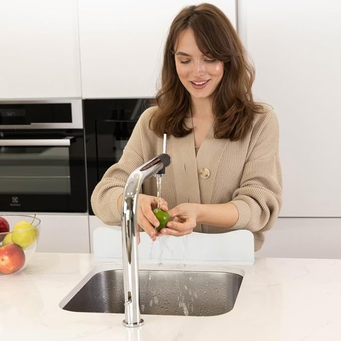 TYOARO Silicone Sink Splash Guard - Water Splash Guard for Kitchen, Island and Bathroom - Secure Non-Slip Suction Cup Base - Dishwasher Safe, White (17.4 x 1.7 x 3.6")