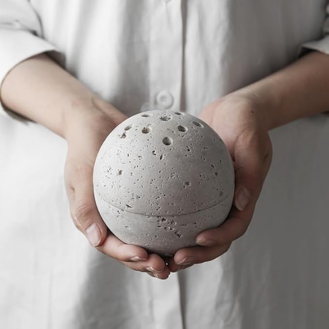 Handmade Travertine Stone Incense Resin Burner Holder – Natural Stone Incense Burner with Brass Insert for Home Decor & Relaxation