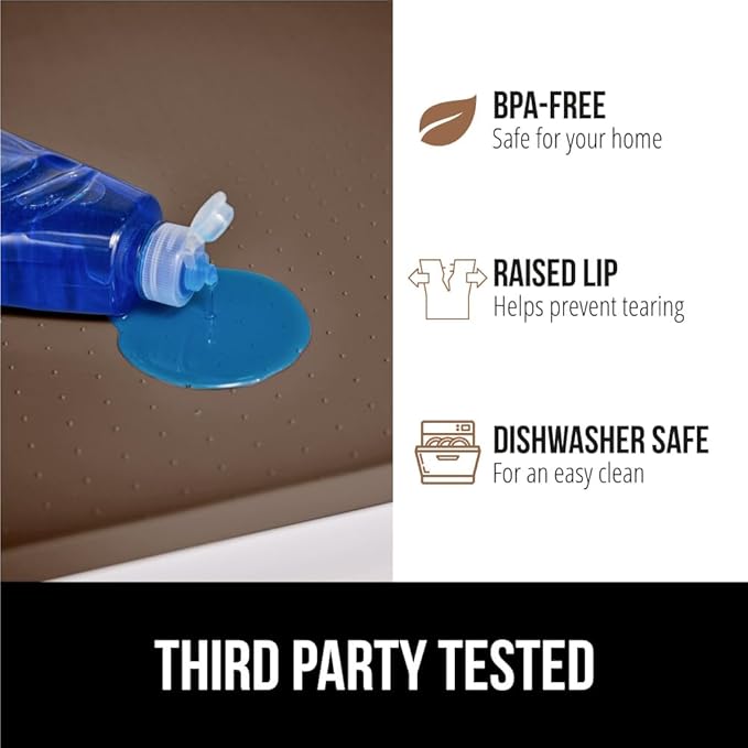 GORILLA GRIP Waterproof Silicone Under Sink Mat with Raised Lip for Kitchen and Bathroom, 34 x 22 in, Cabinet Shelf Liner Stay in Place Mats Dishwasher Safe Drawer Liner, Organizer Tray, Coffee