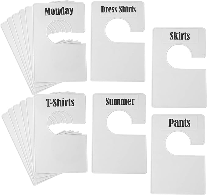 16 Pack White Clothing Rack Size Dividers Plus 60 Labels (1 Inch) and 16 Large Blank Labels, Large Rectangular Clothing Closet Dividers (Pearl White)