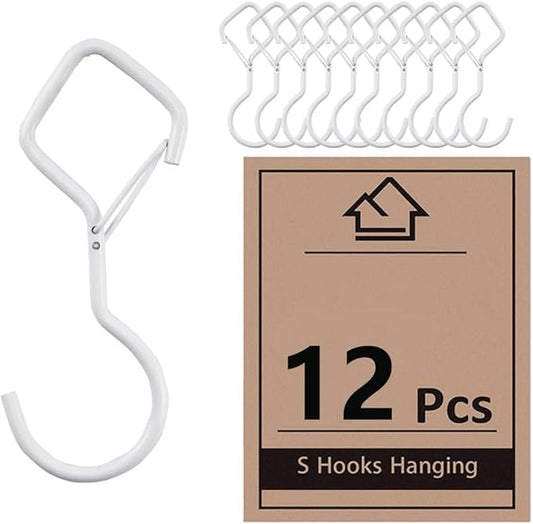 S Hooks Anti Drop Diamond Hooks 12 Pack White Shelf Closet Hanging Clips with Safety Clasp for Plants Kitchen Pot Hat Bag