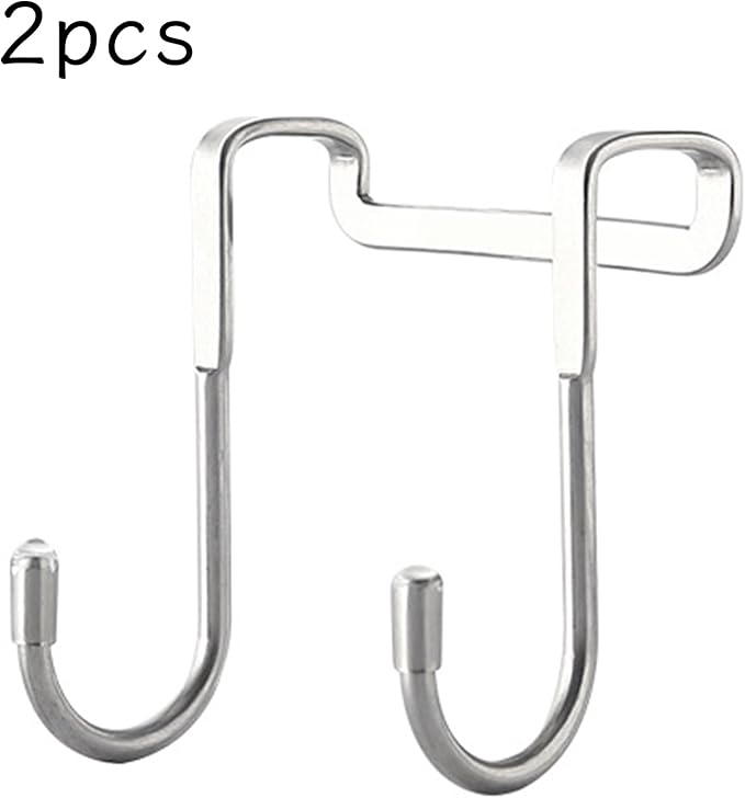 Over The Door Hooks, Stainless Steel Double Hooks, No Drill Cabinet Hooks for Kitchen Cabinet, Bathroom, Wardrobe, Office, Dormitory (2pcs)