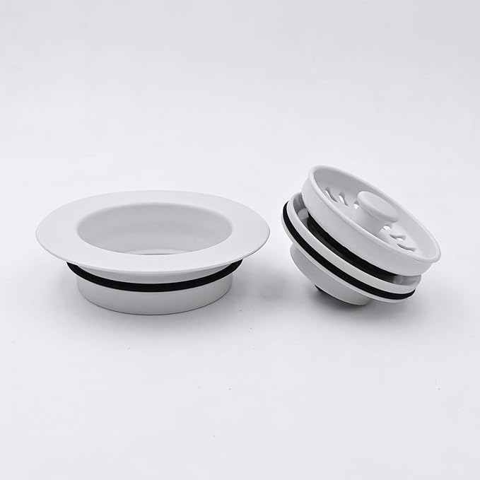 Garbage Disposal Drain Strainer and Stopper with Decorative Disposal Flange in White, Fit 3.5 Inch Standard Drain Hole