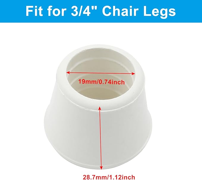 16Pcs 3/4 Inch (19mm) Chair Leg Tips Caps, Round Rubber Non-Slip Folding Chair Leg End Caps White Furniture Table Feet Caps Floor Protector Cover for Hardwood Floors