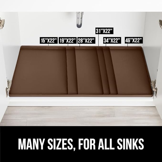 GORILLA GRIP Waterproof Silicone Under Sink Mat with Raised Lip for Kitchen and Bathroom, 34 x 22 in, Cabinet Shelf Liner Stay in Place Mats Dishwasher Safe Drawer Liner, Organizer Tray, Coffee
