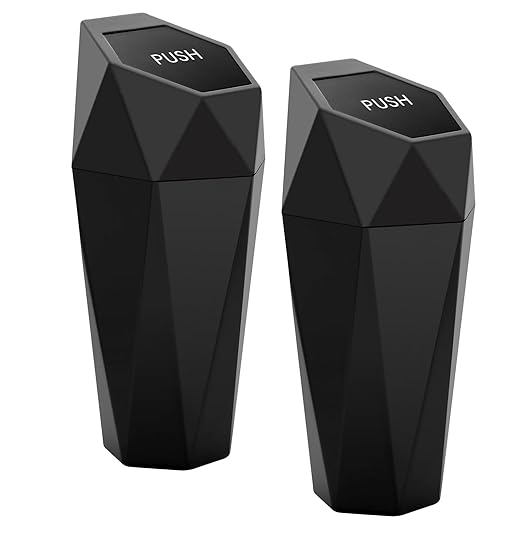 Ginsco 2 Pack Car Trash Can with Lid, Cup Holder Garbage Can for Car, Garbage Bin Car Accessories for Interior, Leakproof Small Trash Bin, Mini Trash Can for Cars, Home, Bedroom, Office (Black)