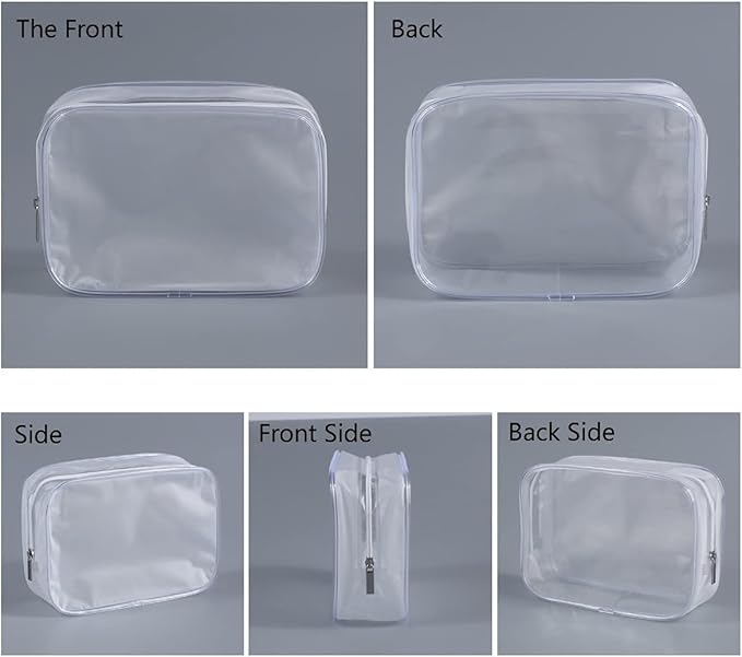 Clear Plastic Zippered Toiletry Carry Pouch TSA Approved Toiletry Bag Portable Cosmetic Makeup Bag for Vacation, Bathroom and Organizing (White 3Pcs, Small)