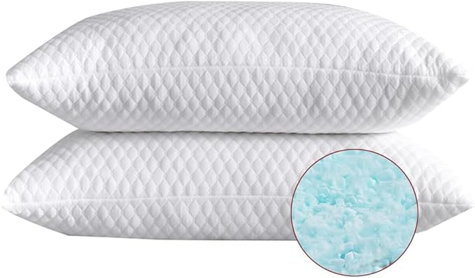 NTCOCO 2 Pillows, Shredded Memory Foam Bed Pillows for Sleeping, with Washable Removable Cooling Hypoallergenic Sleep Pillow for Back and Side Sleeper King (2-Pack)