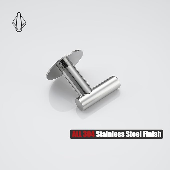 JQK Self Adhesive Towel Hook Chrome, No Drill Stick on Coat Robe Clothes Wall Hook for Bathroom Kitchen Garage 4 Pack, 304 Stainless Steel Polished Steel, ATH110-CH-P4
