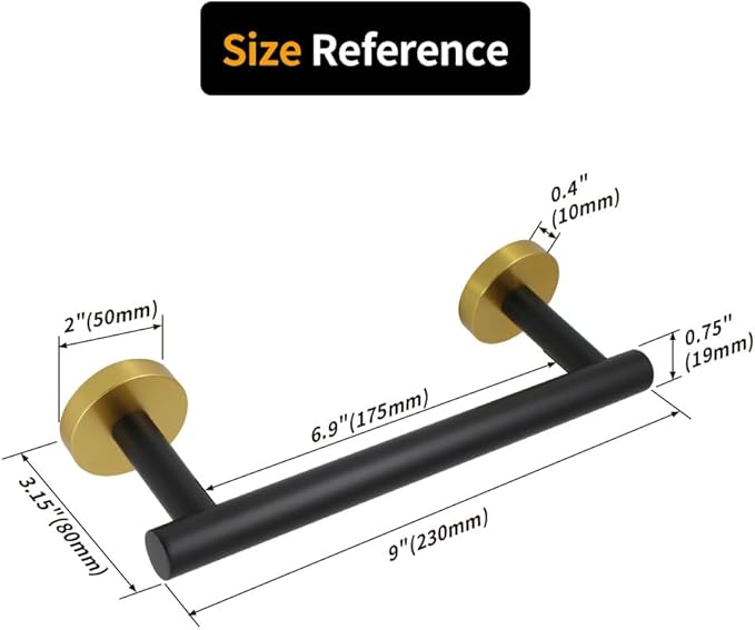 kimzcn 9-Inch Towel Bar SUS 304 Stainless Steel Towel Rack Wall Mounted Towel Rail Towel Rod for Bathroom Modern Style Black & Gold