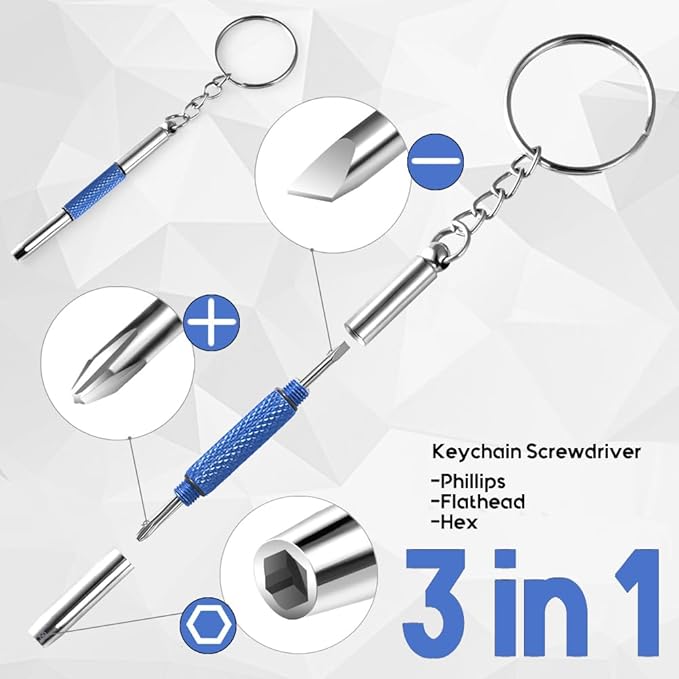 Eyeglass Keychain Screwdriver Repair Kit,MINGFIX 3 in 1 Eye Glasses Tightening Tools Set with Small Phillips,Flathead,Nut Driver Bit for Sunglasses,Eyeglasses and Others