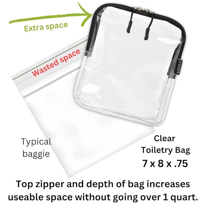 BORSALI TSA Approved Toiletry Bag - Clear Quart Size for 3-1-1 Carry On Travel - Makeup Organizer Cosmetic Pouch with Zipper - Travel Accessories - Rose & Blue 2 Pack
