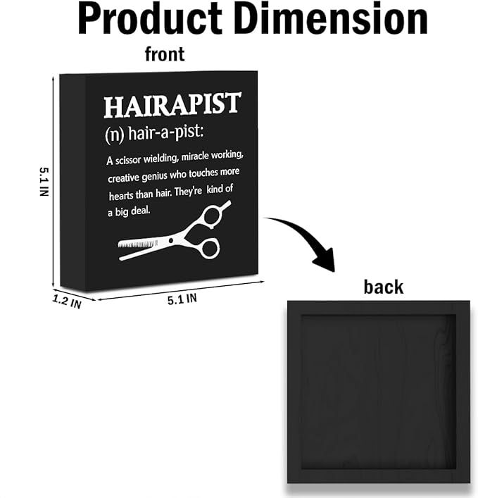 Hairstylist Gifts Wooden Box Sign, Hairapist Definition Sign Salon Decor Gifts for Hairdresser, Rustic Farmhouse Counter Beauty Shop Barbershop Hair Salon Desk Shelf Table Decor Wood Block Plaque