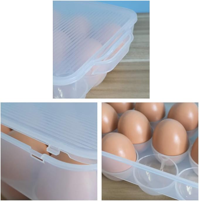 Teyyvn 2-Pack Clear Refrigerator Plastic Egg Holder Storage Bin with Lid, Stores 18 Eggs, F