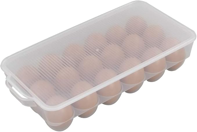 Teyyvn 2-Pack Clear Refrigerator Plastic Egg Holder Storage Bin with Lid, Stores 18 Eggs, F