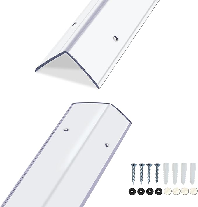 Taaizau Pre-Drilled Wall Corner Protectors, 2pcs x 35.4''L x 1.97''W Clear Screw Fixing Anti-Impact L-Shape Protective Edge Shields & Guards for Door Frame, Sharp Wall