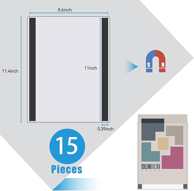 15 Pcs 8 1/2'' x 11'' Rigid Magnetic Sign Holder Magnetic Frames Clear Plastic Paper Holder with Magnet Borders Magnetic Document Holder (15Pcs)