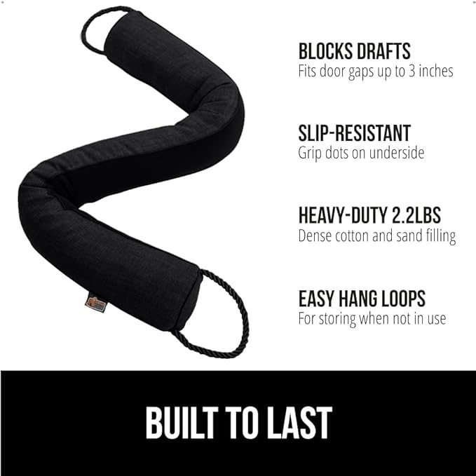 GORILLA GRIP Door Draft Stopper for Bottom of Doors, Sweep Weather Stripping Seal Noise, Cold Air Blocker, Soundproofing, Warmth Sealer, Easy Install Gap Filler, Home Essentials, 32 Inch, Black