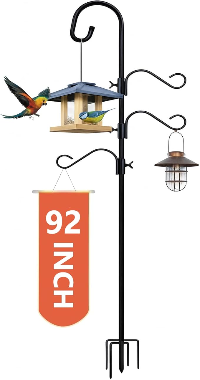 Pvifvi Shepherds Hooks for Outdoor Heavy Duty, 92 Inch Adjustable Bird Feeder Pole with 5 Prong Base, Hummingbird Feeder Stand and Plant Hanger for Garden, Lanterns & Wind Chimes