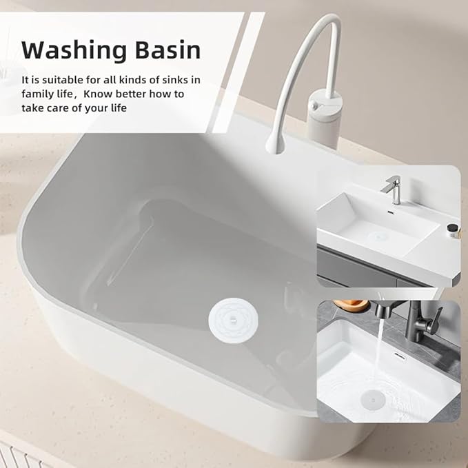 Tub Stopper 2PCS,Bathtub Drain Stopper,6 inches Bathtub Tub Drain Cover Stopper,Silicone Drain Plug,Kitchen Bathroom Hair Water Shower Stopper,Large Bathroom Laundry Accessories (White/White)
