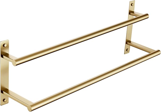 KOKOSIRI 24 Inch Bathroom Towel Racks Double Towel Bar Bath Towel Holder Towel Hanger Towel Shelf Wall Mount Stainless Steel Brushed Gold B5010BG-L24