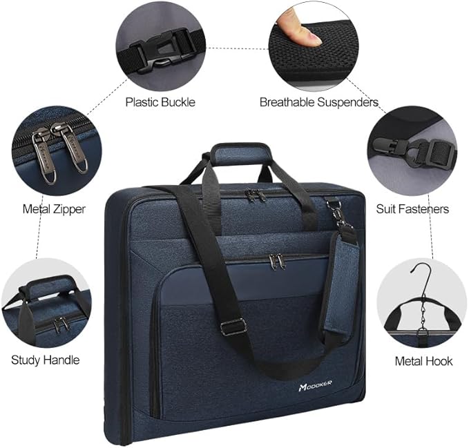 Modoker Carry On Garment Bags for Travel Hanging Clothes Suit Bag Luggage Organizer, Foldable Suit Carrier Gift for Men Women