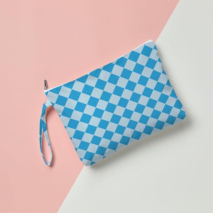 Fokongna Wet Bag, Small Portable Waterproof Multi-Functional Organizer for Women, Ideal for Daily, Beach & Travel，Blue Gingham Check