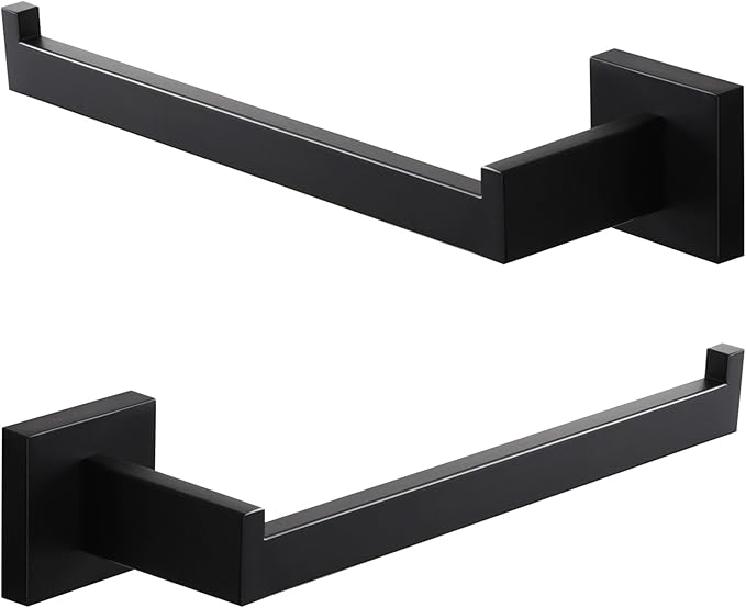 LANC Bathroom Hand Towel Holder 10 Inch Matte Black Hand Towel Bar 2 Pack Left and Right Side Square Towel Ring for Kitchen Toilet Wall Mount Stainless Steel Modern Towel Rack, A8806MB-LRP2