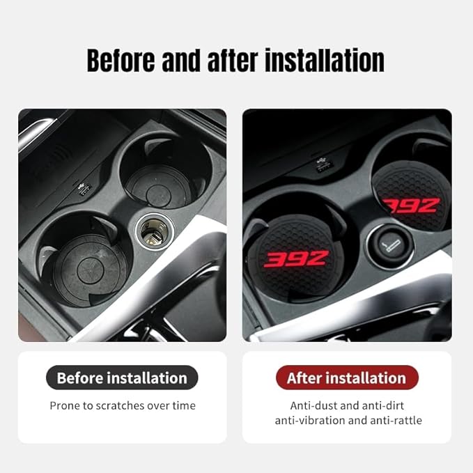 2Pcs Car Cup Holder Coaster for Dodge Challenger Durango SRT 392 Accessories Auto Anti Slip Cup Holder Insert Coaster Car Interior Accessories (392)