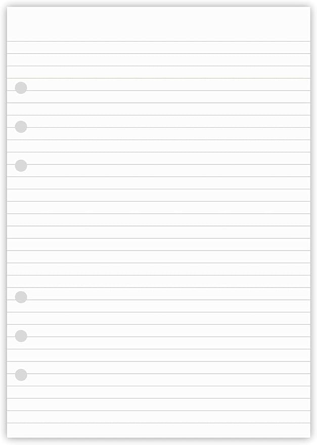(5 Pack) A5 Lined Refills Paper for Filofax Planner/Binders/Organizer, 6 Hole Punched, Total 500 Sheets/1000 Pages, 100gsm, White, 5.8 x 8.2 Inch Filler Paper
