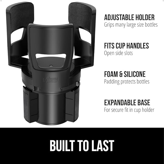 GORILLA GRIP Patent Pending Car Cup Holder Expander, Keeps Large Drink Cups Secure, Expands Fits Yeti, HydroFlask, Stanley 18 to 48oz Large Water Bottles, Coffee Mug, Adjustable Insert, Onyx Black