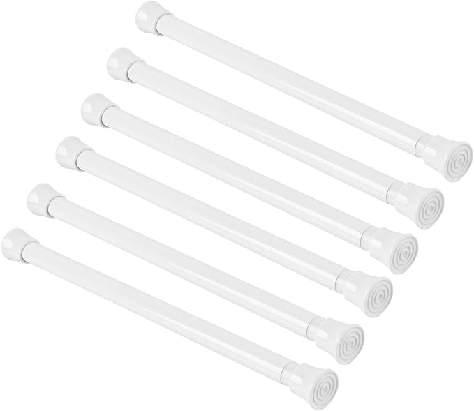 KXLife 6 Pack Small Spring Tension Curtain Rod Adjustable 11.5 to 16.5 Inch, Thin Short Tension Rods No Drill for Window, White