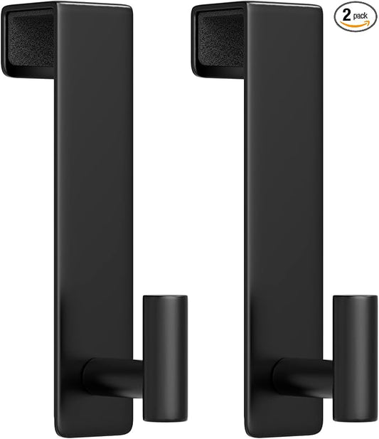 HUFEEOH Over The Door Hooks 2-Pack, Heavy Stainless Steel Coat & Towel Rack, No Drilling Scratch-Free Over Door Hanger Dorm Essentials Bathroom Accessories, Fits 1-3/4" Doors (Black) (T Shape)