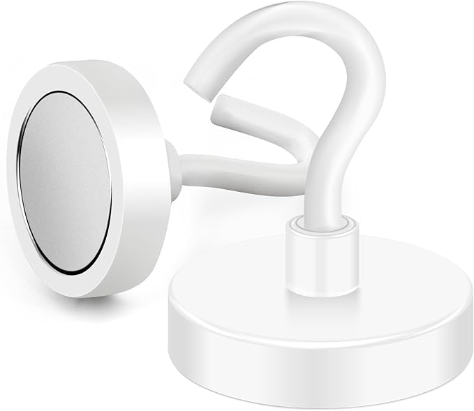 MIKEDE Strong Magnetic Hooks, 120Lbs Heavy Duty Magnetic Hooks for Cruise, Neodymium Earth Magnets with Hooks for Hanging, Super Metal Magnetic Hanger for Grill, Storage (White,10 Pack)