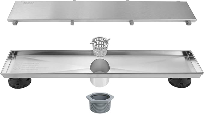 Neodrain 18-Inch Linear Shower Drain - with 2-in-1 Flat & Tile Insert Cover, Brushed 304 Stainless Steel Rectangle Shower Floor Drain, Floor Shower Drain