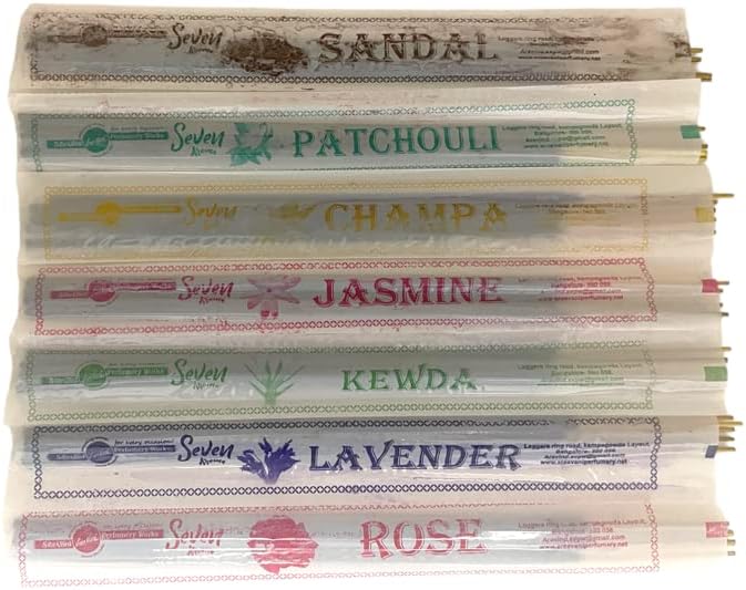 Sreevani Seven Aromas - 210 Sticks - Sandal, Lavender. Rose, Jasmine, Champa, Patchouli and Kewda