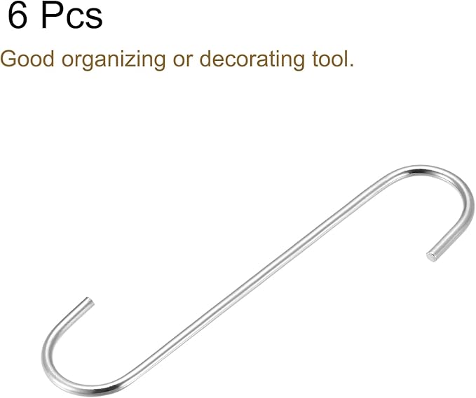 uxcell S Hanging Hooks, 8inch/200mm Extra Long Steel Hanger, Indoor Outdoor Uses for Garden, Bathroom, Closet, Workshop, Kitchen, Silver Tone, 6Pcs