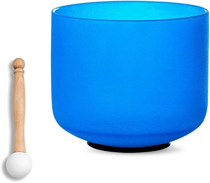 8 inch Blue G Note Throat Chakra Quartz Crystal Singing Bowl, for Healing Mindfulness Meditation Yoga Sound Baths, with Rubber Mallet O-ring