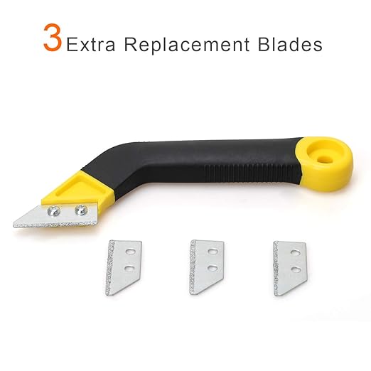 Coitak Tile Grout Saw Angled Grout Saw with 3 Pieces Extra Blades Replacement, Grout Removal Tool for Tile Cleaning (Yellow)