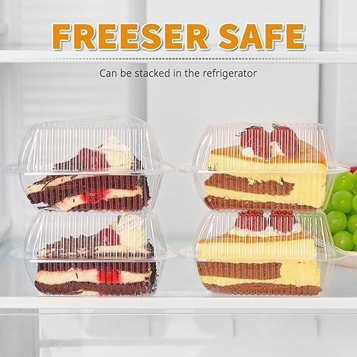 Zezzxu 50 Pack Cake Slice Containers with Hinged Lids, Clear Plastic Cheesecake Carriers Disposable Triangle Slice Boxes for Cake or Pie Slices, Sandwiches, Desserts