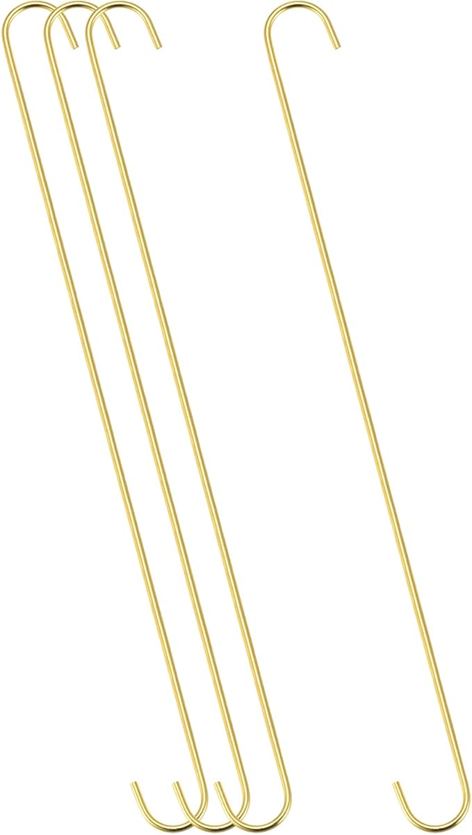 uxcell S Hanging Hooks, 20inch/500mm Extra Long Steel Hanger, Indoor Outdoor Uses for Garden, Bathroom, Closet, Workshop, Kitchen, Gold Tone, 4Pcs