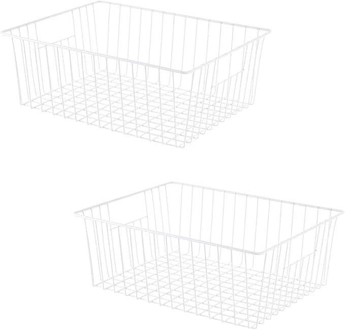 16" L x 12" W Wider Freezer Storage Organizer Baskets Container, Deep Metal Wire Chest Upright Refrigerator Divider Bins with Built-in Handles for Cabinet, Pantry, Closet, Kitchen
