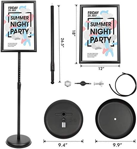 YIYO Adjustable Pedestal Poster Sign Stand,11 x 17 Advertising Business Menu Sign Holder for Floor Standing with Aluminum Snap-Open Reusable Frame,Black (11 x 17)