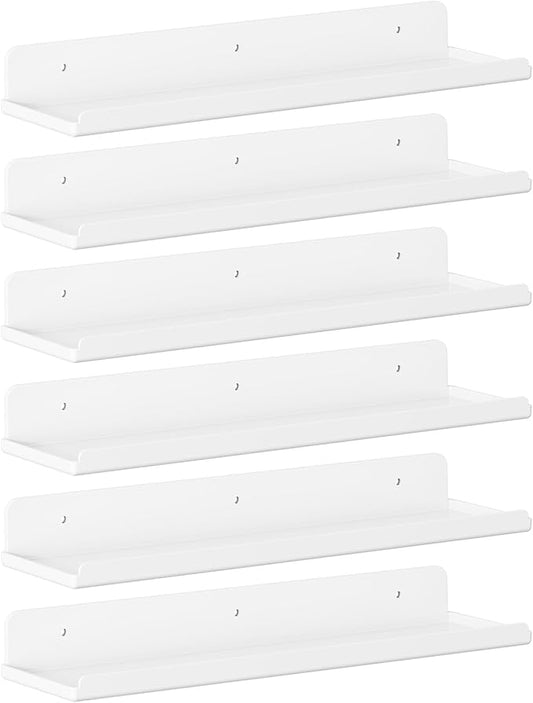 Lifewit Floating Shelves for Wall, Acrylic Display Shelf Wall Mounted for Figure, Car, Art, Book, 14" Perfume Organizer for Bathroom, Bedroom, Living Room, Nursery, Home Decor, White, 6 Pack