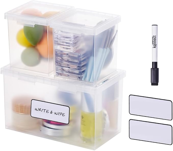 Bostitch Konnect Storage Containers with Lids, Organizer, Clear Plastic Box, Stackable Nesting Bins, 3-Piece Bundle, 1 Large, 2 Medium