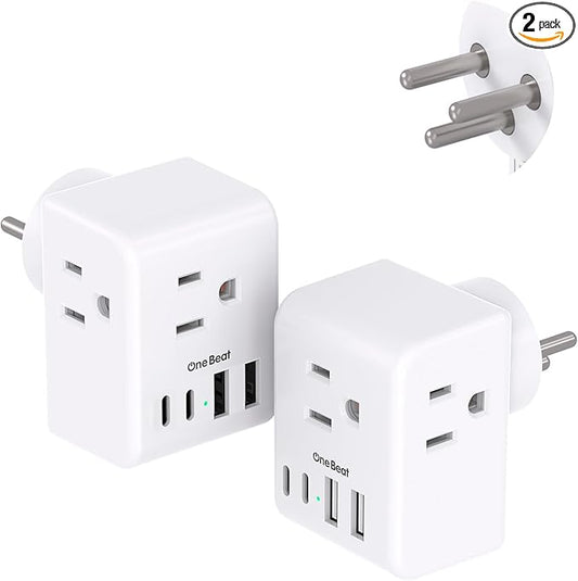 2 Pack Israel Power Adapter, One Beat Israel Travel Plug Adapter with 3 American Outlets 4 USB Ports(2 USB C), 7 in 1 Type H Travel Adapter Plug Converter for US to Israel, Jerusalem, Palestine