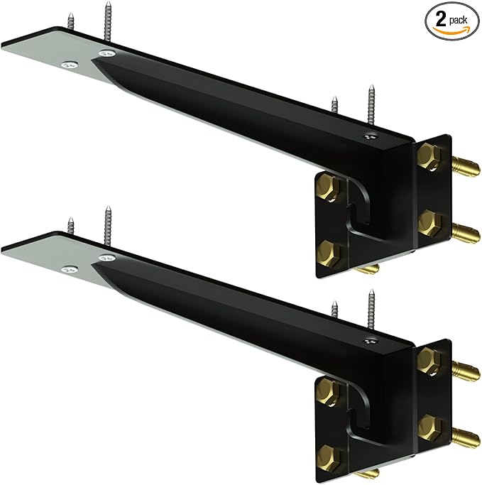 Heavy Duty Shelf Brackets 10 Inch, 1500 lbs Capacity, Hooks for Wall Mounted Shelves, L-Shaped Floating Shelf Brackets with Hanging (Black 2 Pack)