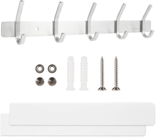 Coat Rack Wall Mounted,Stainless Steel Silver Towel Racks with 5 Hooks for Bathroom Kitchen Bedroom Door